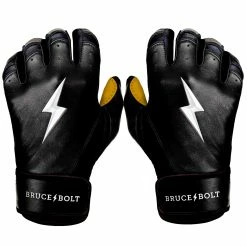 Bruce Bolt – PREMIUM PRO Youth Short Cuff Batting Gloves -Baseball Bat Sales Short Cuff Black 1 1