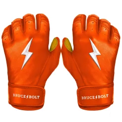 Bruce Bolt – PREMIUM PRO Youth Short Cuff Batting Gloves -Baseball Bat Sales Short Cuff Orange 1 1